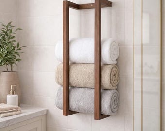 Wall Mounted Wood Towel Rack Bathroom Storage Holder Minimal Rustic Organizer
