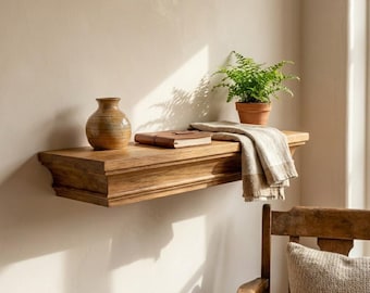 Solid Wood Floating Mantel Shelf, Rustic Design, Custom Length, French Cleat