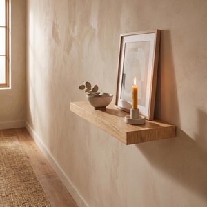 Oak Floating Shelf, Hidden Bracket Wall Decor, Scandinavian Bathroom Kitchen Storage, Rustic Custom Ledge image 14