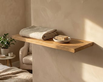 Solid Oak Floating Shelf with Hidden Bracket, Rustic Wooden Wall Shelf, Bathroom & Kitchen Shelf, Custom Size Scandinavian Oak Shelf