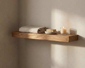 Single Slab Walnut Floating Shelf, Solid Wood Wall Shelf (No Glue Up), Heavy Duty Bookshelf, Natural Rustic Decor, Modern Bathroom Organizer