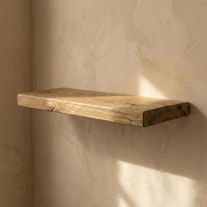 Oak Floating Shelf, Hidden Bracket Wall Decor, Scandinavian Bathroom Kitchen Storage, Rustic Custom Ledge image 2