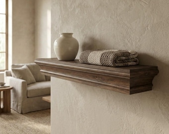 Handcrafted Dark Walnut Floating Shelf – Solid Wood Mantel