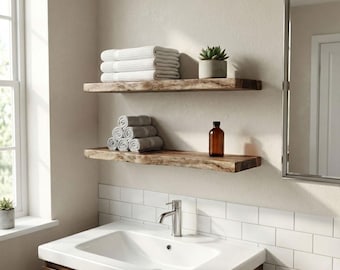 Walnut Live Edge Floating Shelves Set of 2 – Solid Wood Minimal Wall Shelf – Modern Rustic Handmade Shelf
