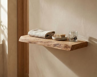 Live Edge Chestnut Floating Shelf, Natural Wood Wall Shelf, Rustic Solid Wood Shelf, Minimalist Bathroom Shelf
