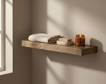 Solid Fir Wood Floating Shelf, Rustic Natural Wood Wall Shelf, Minimalist Bathroom Shelf, Farmhouse Wooden Shelf