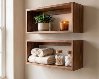 Aufbewahrungsmöglichkeit über der Toilette, 2er-Set Holzregale, Wandorganizer im Landhausstil fürs Badezimmer