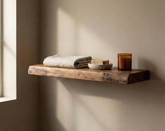 Butternut Floating Shelf, Solid White Walnut Wood Shelf, Rustic Bathroom Wall Shelf, Handmade Natural Wood Shelf