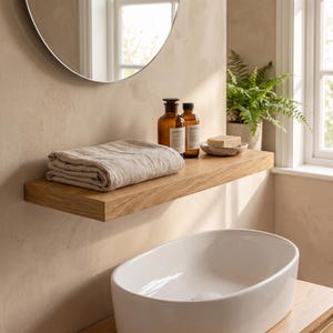 Oak Floating Shelf, Hidden Bracket Wall Decor, Scandinavian Bathroom Kitchen Storage, Rustic Custom Ledge image 9