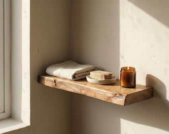 Rustic Solid Wood Floating Shelf – Handmade Wall Mounted Shelf