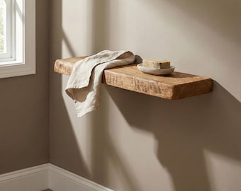 Live Edge Chestnut Floating Shelf, Rustic Natural Wood Wall Shelf, Solid Wood Bathroom Shelf, Farmhouse Floating Shelf
