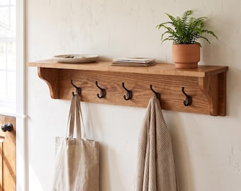 Holz Garderobe Regal | Eingangsbereich Wand Organizer | Rustikale Schlüsselhaken