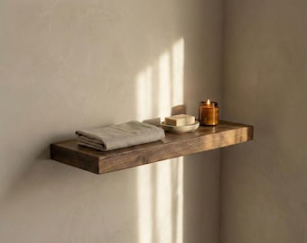 Walnut Floating Shelf, Solid Walnut Wood Wall Shelf, Minimal Bathroom Shelf, Modern Wooden Shelf for Decor & Storage