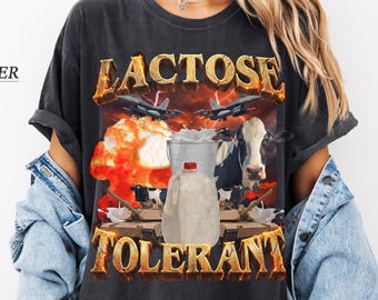 Lactose Tolerant Vintage Graphic T-Shirt, Retro Milk 90s Funny Shirt, 2000s Shirt Gift, Funny Shirts For Friends, Y2k Unisex Baggy Shirt,