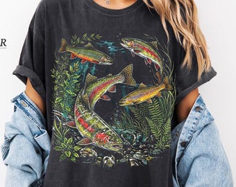 Vintage Rainbow Trout Tee.90s River Wildlife T-Shirt . Men & Women's Unisex Graphic Tee. Fishing Shirts. Retro Fish Shirt. Nature Top