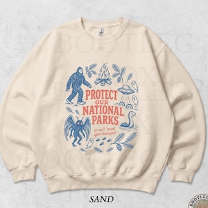 90-tals vintage-tröja Nationalpark Skydda våra parker, Retro Y2K-spöke Sasquatch UFO Vilda djur Gåva, Naturälskare Present, Gildan Crewneck