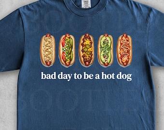 ホットドッグシャツ、コンフォートカラーズ®Tシャツ、ホットドッグになるには最悪な日シャツ、面白いレトロホットドッグ、レイバーデーTシャツ、7月4日シャツ、メモリアルデーシャツ