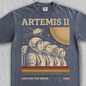 Vintage Artemis II Astronaut Crew Graphic T-Shirt, Retro 70s Space Mission Moon Crew Cosmic Tee, NASA Science Lover Gift Shirt