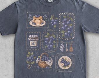 Cute Blueberry Graphic T-Shirt . Vintage Men & Women's Unisex Tee. Retro Fruit Shirt. Vintage Blueberries Shirt . Cottagecore Summer Tee.