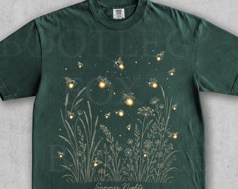 90s Summer Nights Firefly Vintage  Shirt. Wildflower Tee Nature Lover Gift. Meadow Flower Clothing  Botanical Lightning Bug Graphic Top