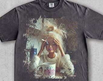 Vintage Stressed Doll 90s Washed Graphic T-Shirt, Retro Grunge Bad Day Humor Meme Tee, Funny Women Gift Sarcastic Mood Coffee Shirt
