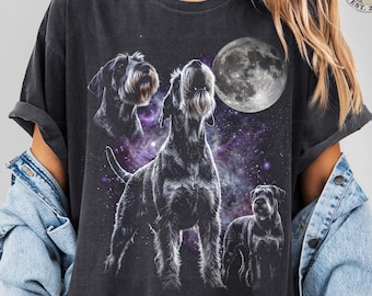 Vintage Three Giant Schnauzer Moon. Funny Bearded Dog Lover Gift. Cosmic Purple Galaxy Night. 90s Washed Comfort Colors® Graphic T-Shirt