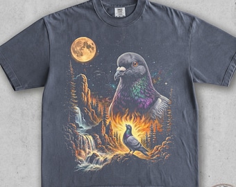 Pigeon Howling to the Moon T Shirt, Vintage Bird Graphic Tee, Retro Animal Shirt, Full Moon Animals,90s Animal Tee Shirt. Pigeon Lover Gift