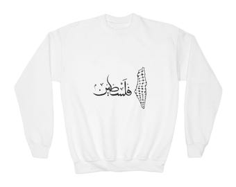Palestine Flag Graphic Youth Crewneck Sweatshirt | Solid Color Pullover