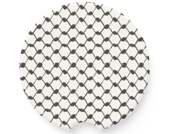 Podkładka samochodowa z czarnego wzoru kratki z mydlanego kamienia | Wkładka do uchwytu na kubek z okrągłego kamienia