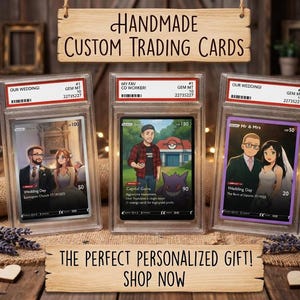 Cartão colecionável personalizado no estilo Pokémon com estojo personalizado de alta qualidade – Presente personalizado com foto, perfeito para aniversários, presente para namorado ou namorada.
