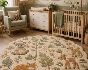 Wollteppich für Kinderzimmer, Waldtiere, Kinderzimmerteppich