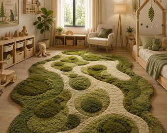 Bio-Moos Kinderteppich High Low getuftet Kinderzimmer Spielzimmer Natur inspirierter Teppich