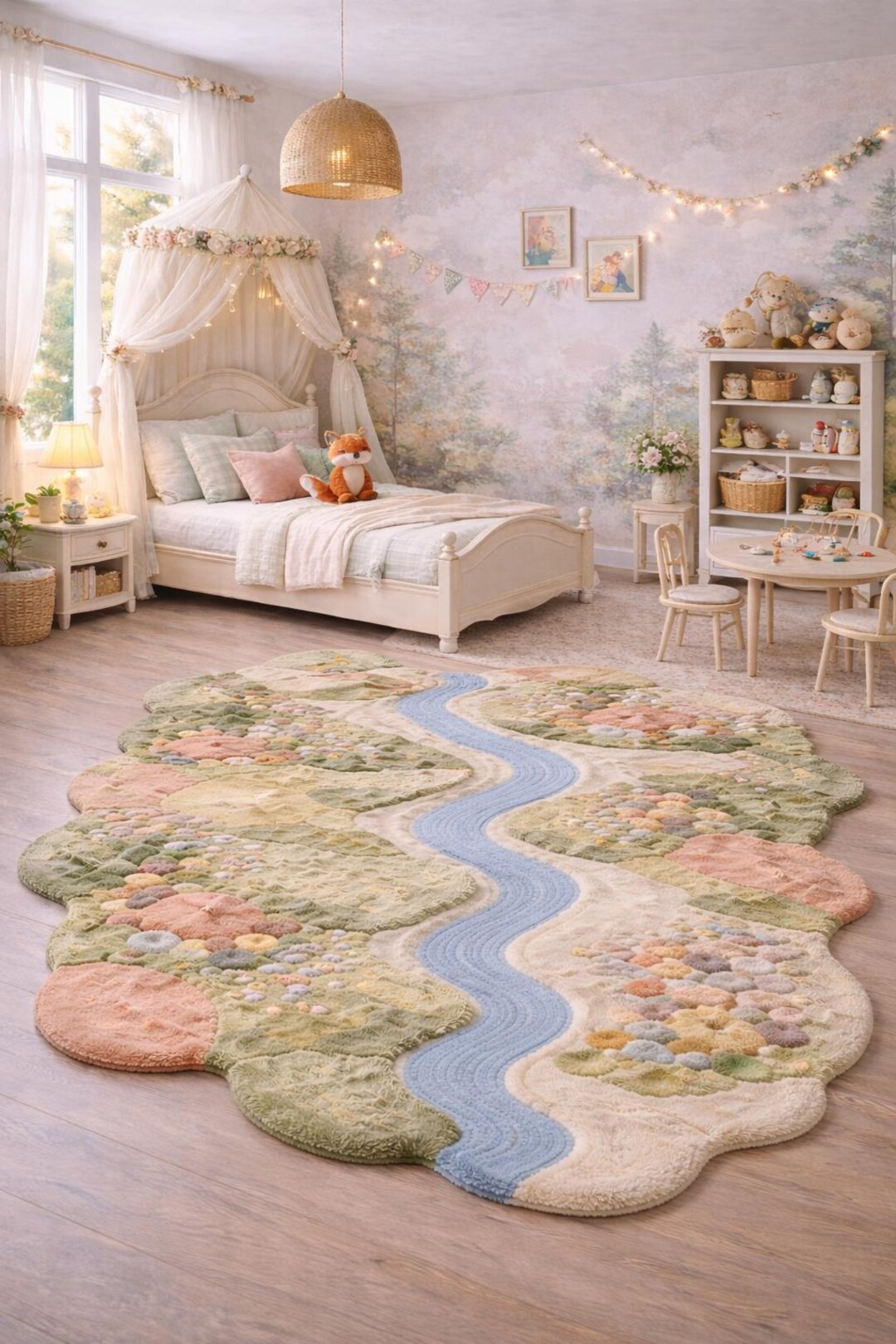 Kids Play Rug Landscape River Design Soft Tufted Nursery Carpet Pastel ...