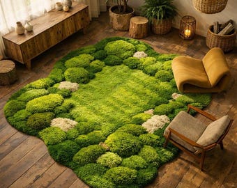 Moss Rug Organic Shape Green Tufted Rug Nature Inspired Statement Area Rug