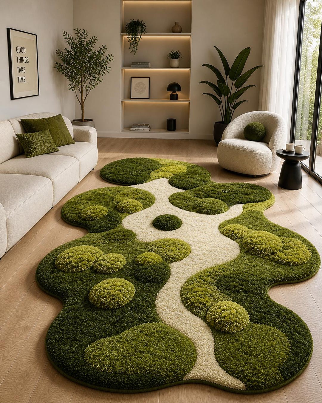 Moss Rug Organic Shape Green Area Rug Tufted Statement Living Room ...