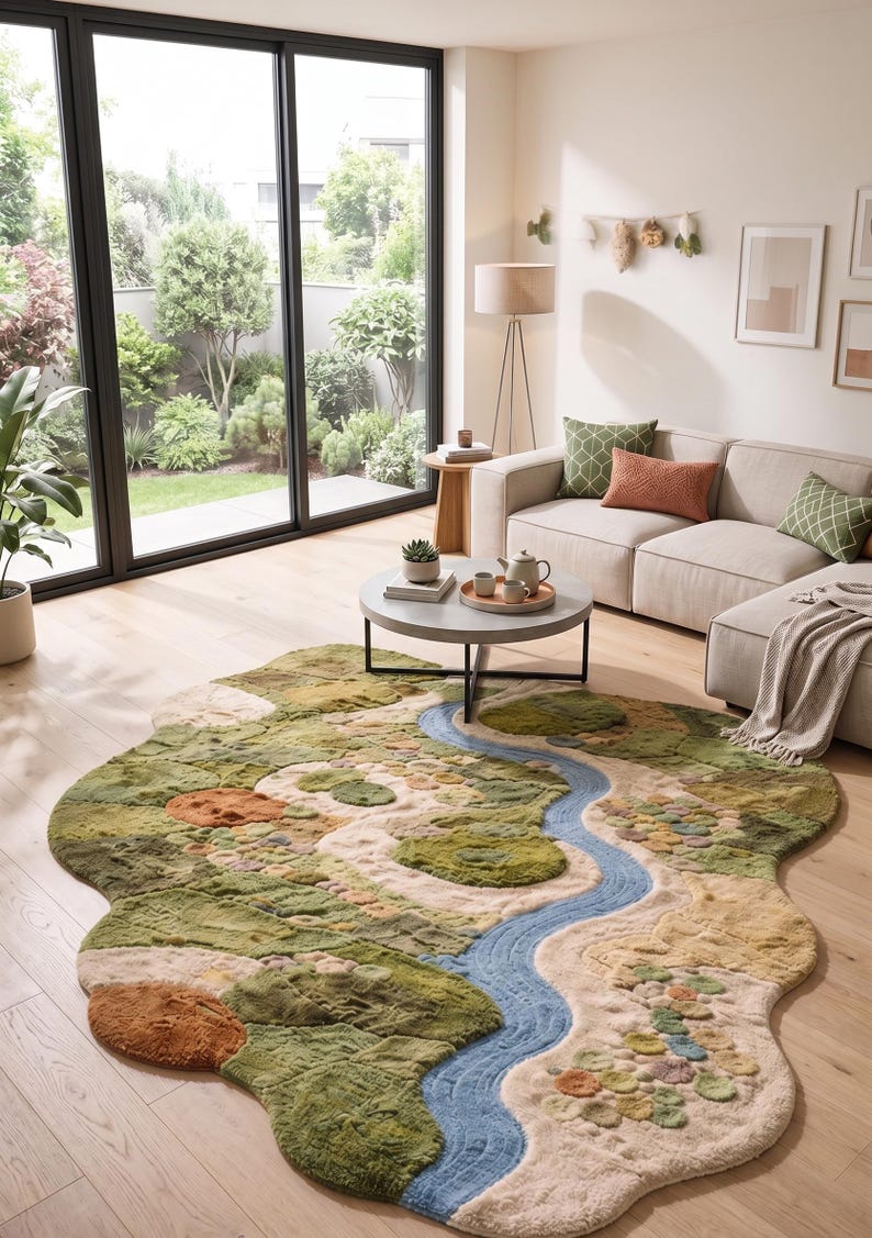 Hand Tufted Wool Rug, Nature River Design, Organic Shape Playroom ...