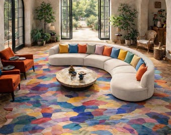 Hand-getufteter Wollteppich, Abstraktes mehrfarbiges Patchwork, Sondergröße