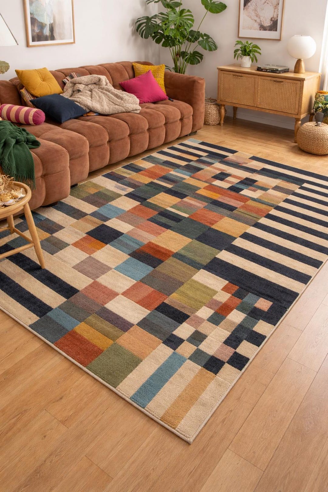 Colorful Kids Abstract Rug Rainbow Playroom Rug Modern Wavy Nursery ...