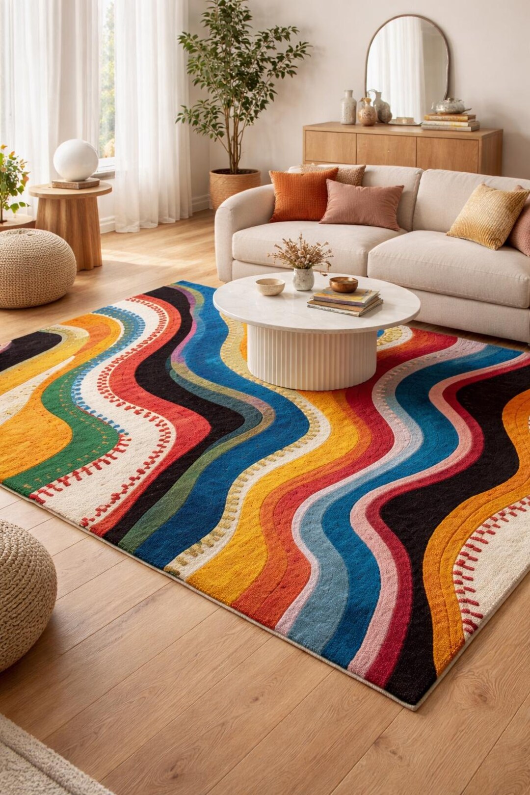 Colorful Kids Abstract Rug Rainbow Playroom Rug Modern Wavy Nursery ...