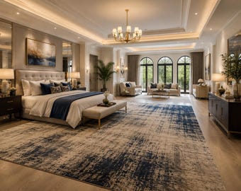 Luxus Abstrakter Bereich Teppich für Schlafzimmer, Moderne Neutral Blau Creme Handgemachte Teppich