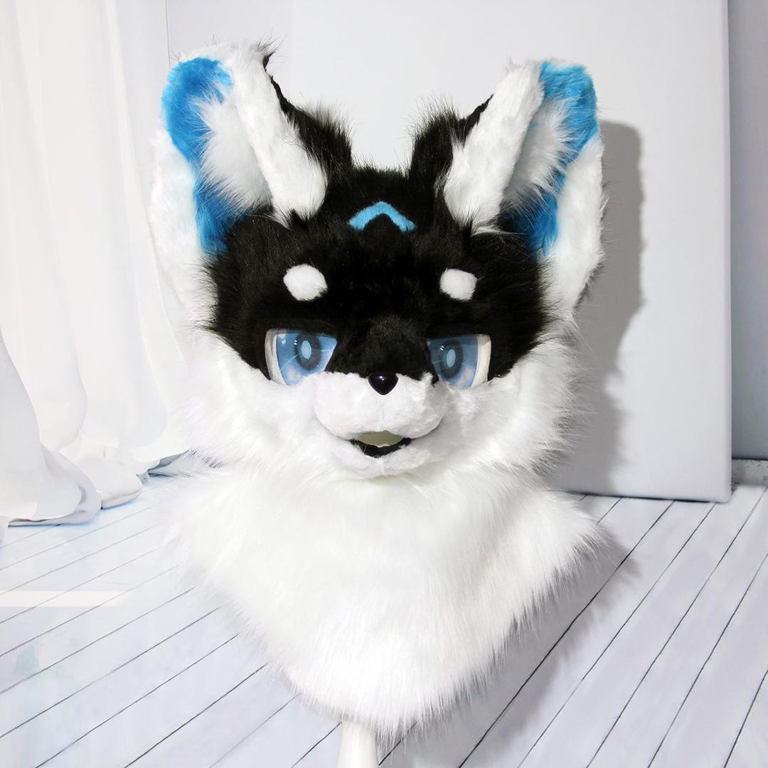 Handmade Faux Fur Fursuit Mask, Black & Blue Cosplay - Etsy