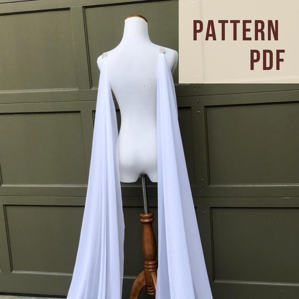Pattern for Tulle Wedding Wing Set, DIY Cathedral Wing Tutorial, Easy Guide for Long Cathedral Cape, No Sew Sleeves Medieval Cosplay Costume