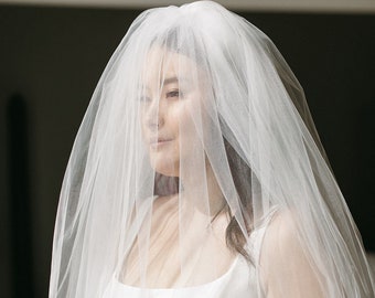 Elegant Extra Full Veil Cathedral Length Veil with Blusher Cut Veil for Simple Dress, Double Layer Veil Two Tier Veil Ivory Long Bridal Veil