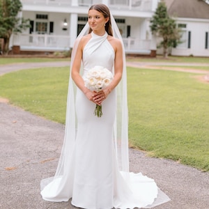 Soft Net Wedding Veil 118&#39;&#39; wide, English Tulle Chapel Bridal Veil, 1 Tier Silk Veil with Cut Edge
