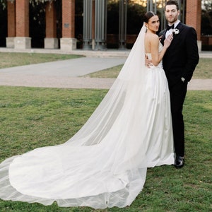 Off White English Net Drop Wedding Veil, Cathedral Veil Extra Wide Cascading Veil with Blusher