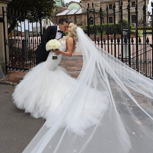 112 inch rhinestone Cathedral Length Veil with  Rhinestones 1 layer Veil in Diamond White,  beaded Wedding Veil comb
