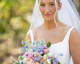 Puffy 2 Tier Cathedral Length Wedding Veil with Blusher, Extra Volume Long Bridal Veil