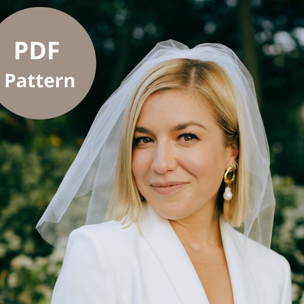 Short Birdcage Wedding Veil Pattern with Rhinestones/ Pearls, DIY Wedding Veil Tutorial, Simple Ivory Bridal Veil with Comb, No Sew Veil PDF