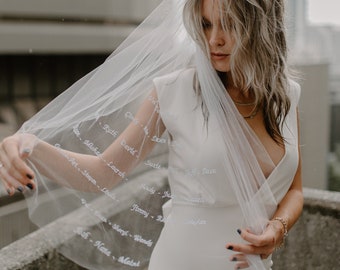 Custom Name Embroidered Short Wedding Veil for Alternative Brides