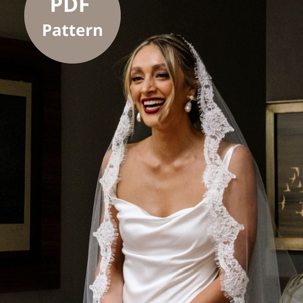 DIY Mantilla Bridal Veil, Make your own Fingertip Length Lace Wedding Veil Sewing Pattern, Easy Church Veil Tutorial, How to Sew Instruction